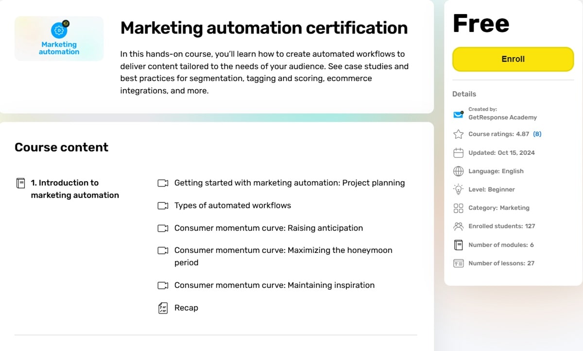 Marketing automation certification course from GetResponse